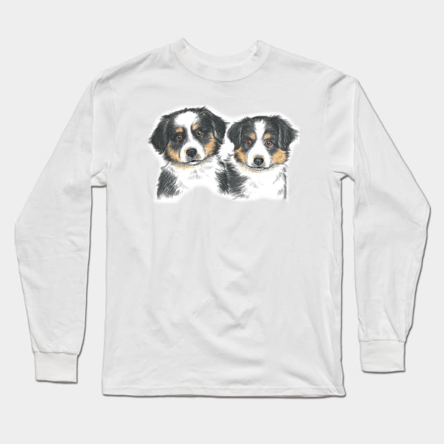 Black Tri Australian Shepherd Puppies Long Sleeve T-Shirt by Pam069